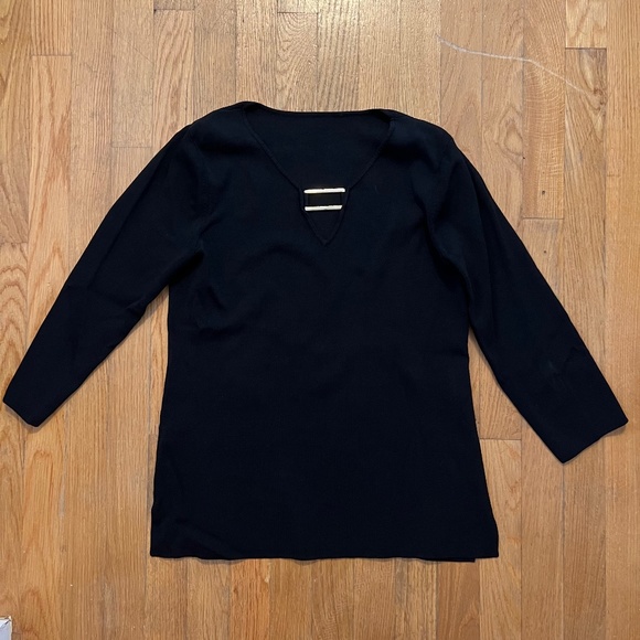 Vintage Black V-Neck with Brass Detail - Picture 1 of 2